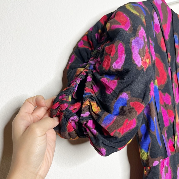 Farm Rio Iridescent Leopard Black Slit Midi Dress - Picture 9 of 13